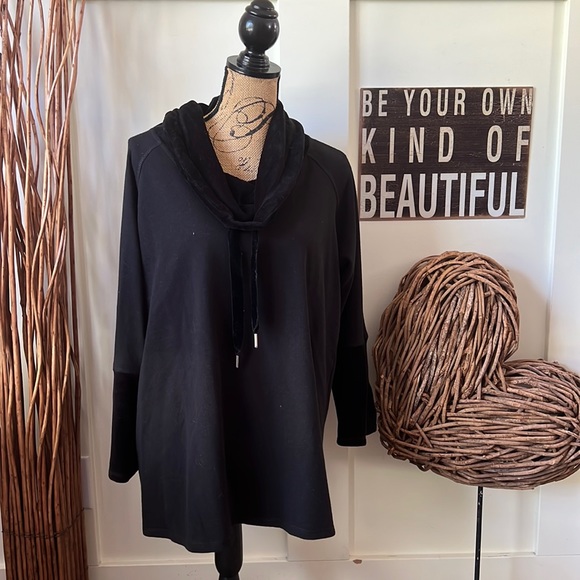 AVE Leisure Black French Terry & Velour Cowl Turtleneck - Picture 1 of 8